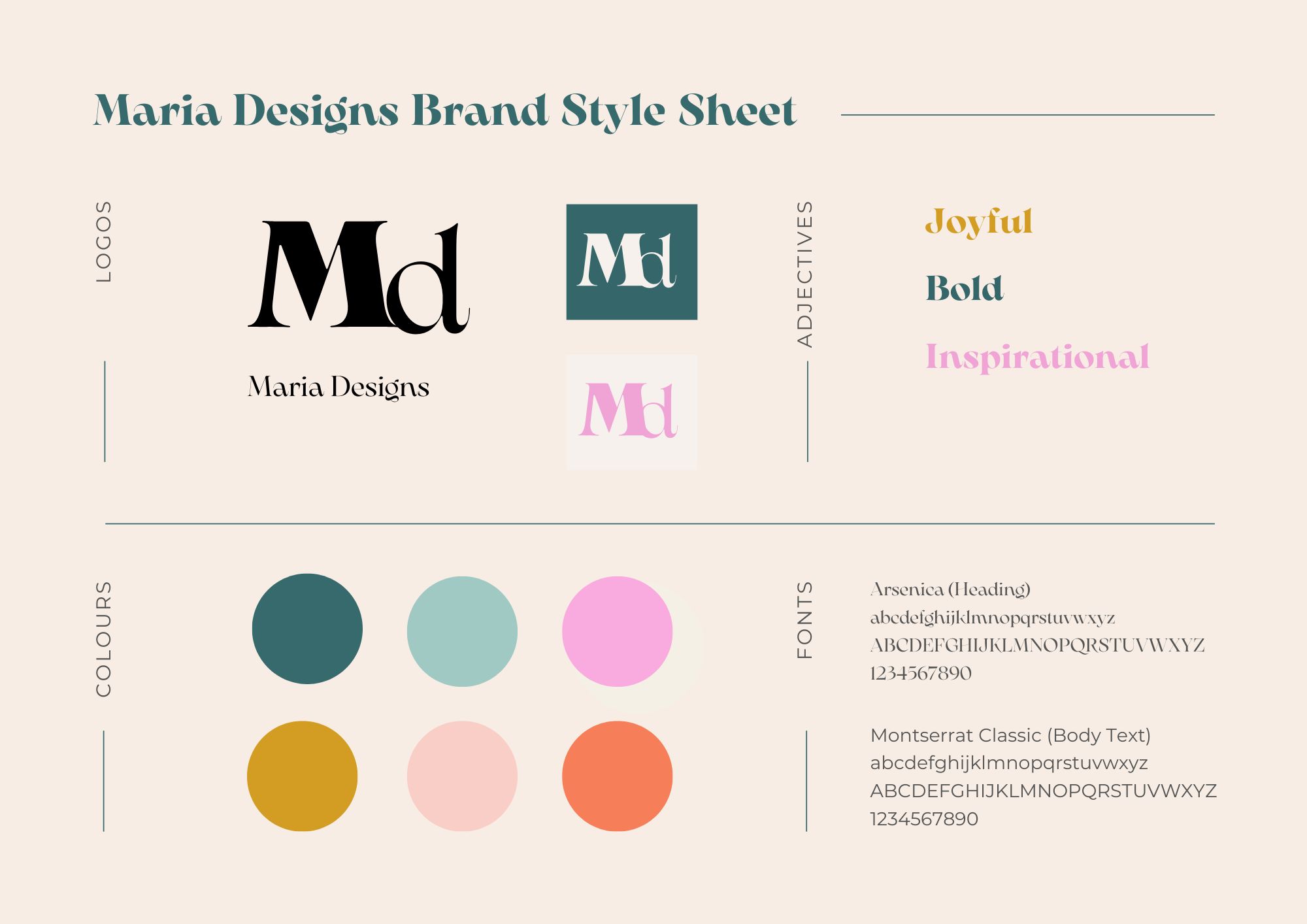 Maria Designs Branding Style Tile featuring color palette typography and logos
